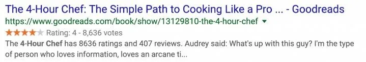 Rich snippet. The 4 hours chef, Goodreads