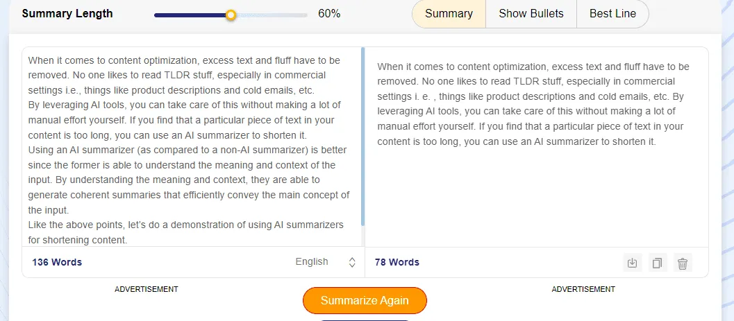 AI Summarizer for shortening content