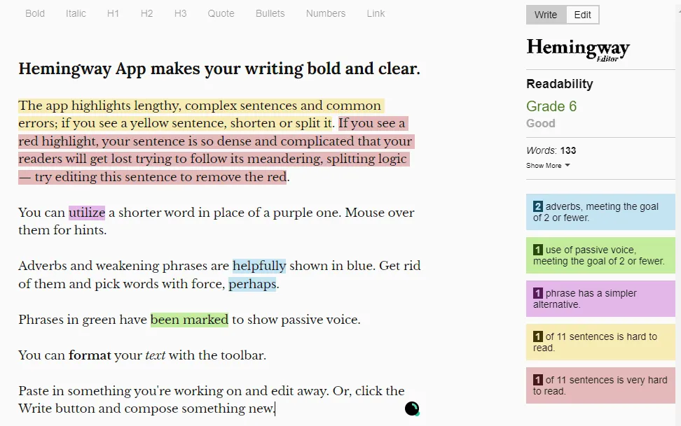 Hemingway editor app
