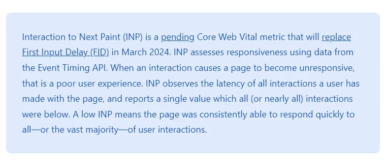 The new Interaction to Next Paint