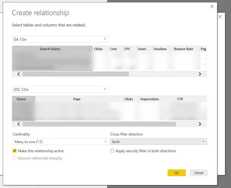 Create relationships PowerBI