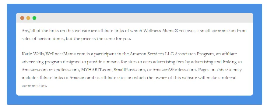 example of affiliate disclosure page