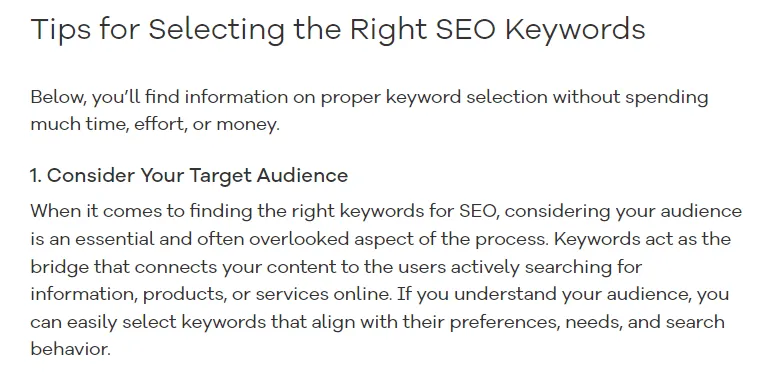 example of content structured with headings and subheadings