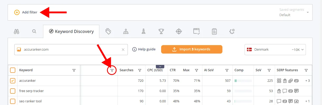 screenshots that shows how to filter 
