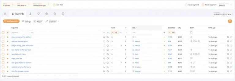 Filters and segments AccuRanker
