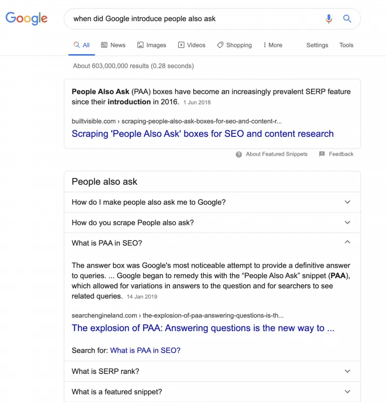 people also ask (PAA) example