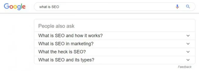 Related Questions - list of questions that Google thinks are relevant to the user’s search
