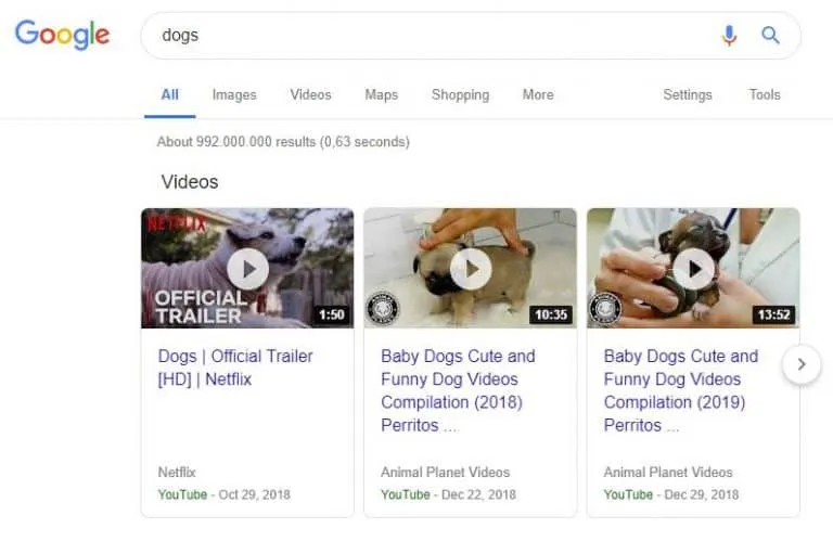 Video in SERPs